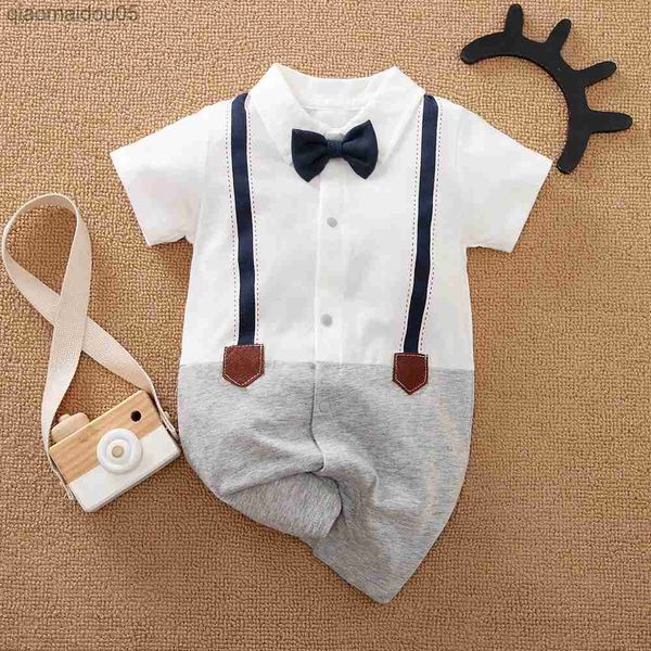 Roupas de nascimento para bebês recém-nascidos 100% algodão estilo cavalheiro Macacão para bebês meninos manga curta Macacão infantil Onesie Things L230712