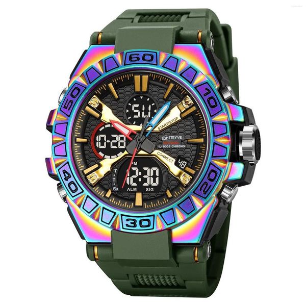 Нарученные часы Высококачественные Stryve 8026 Мужские модные спортивные часы Digital Dual Time Студент Водонепроницаемый с коробкой