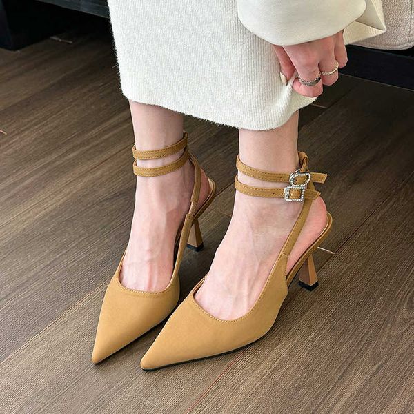 Slingbacks High Heels Pucss Women 2023 Новые заостренные носки для вечеринок с тонкой каблучкой Женщина с твердым цветом голеностопного сустава летние сандалии 230807