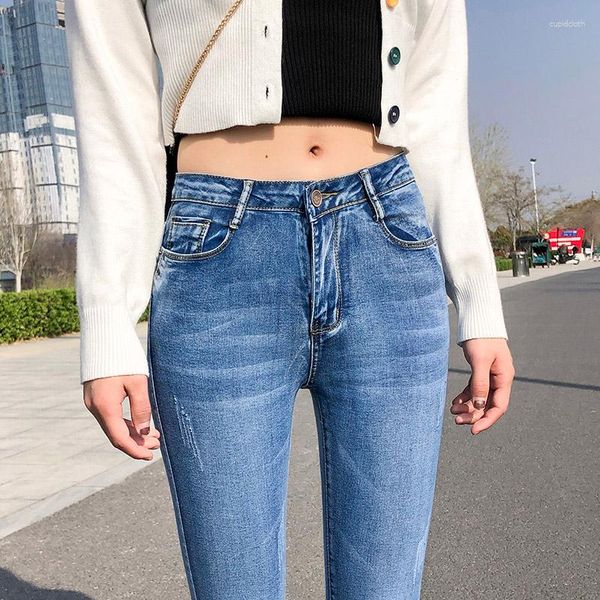 Kadın Kotları Kadın Klasik Mavi Skinny Pencil Yüksek Bel Pantolon Sokak Giyim Streç Yıkamış Kentsel Femme Elastik Denim Pantolon