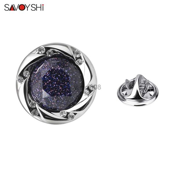 Pins Broschen SAVOYSHI Luxus Blauer Stern Stein Anstecknadel Für Herren Anzug Kragen Runde Kristalle Abzeichen Brosche Pin Pullover Jacke Kleid Kragen Dekor HKD230807