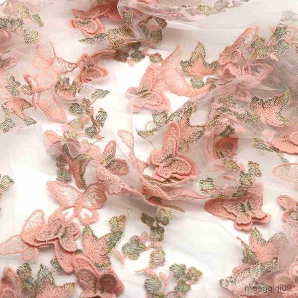 Prodotti cinesi 90 * 130 cm Farfalla Ricamo Tulle Tessuto di pizzo Shabby per abito da sposa Tessuto Fai da te Forniture per cucire Artigianato R230807