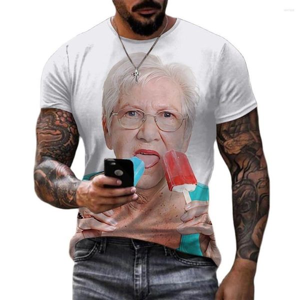 Erkek Tişörtleri 2023 Kawaii Büyükanne Erkek Kadın T-Shirts kıdemli bayan yalama Popsicle 3d baskılı komik gömlek yaz moda gündelik giysiler