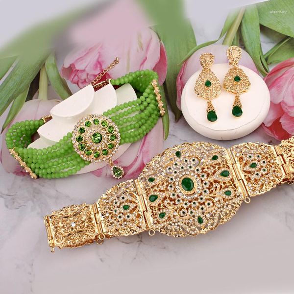 Серьги ожерелья устанавливают роскошные марокканские кафтаны свадебные украшения золото покрытые ближневосточным свадебным аксессуаром мусульманский этнический биджо
