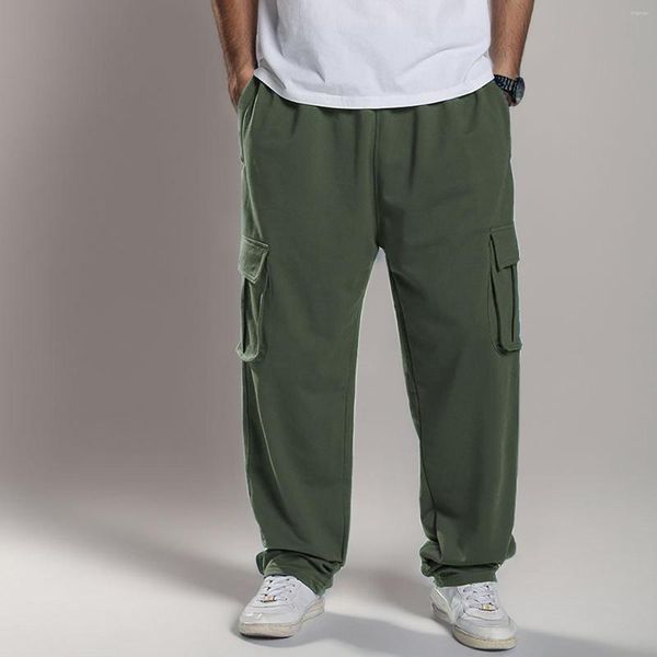 Erkekler Pantolon Erkekler Büyük Boy Stretch Bel Jersey Düz Renk Çok Cepleri ile Sıradan Pantolon Spor Giyim Sokak Giyim Kargo Giyim