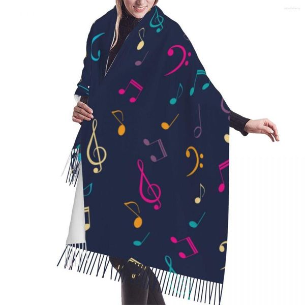 Cachecóis Cachecol de Borla de Inverno Notas Musicais e Claves Colorido Feminino Caxemira Pescoço Cabeça Quente Pashmina Lady Xale Enrole Bandana