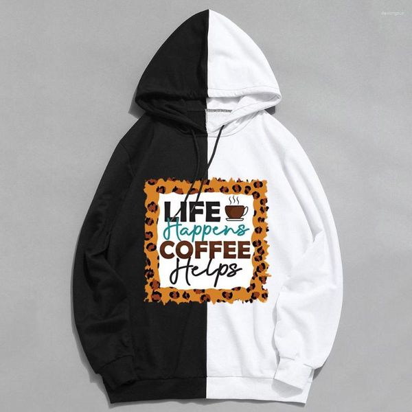 Moletons masculinos Coffee Helps Life Happiness Estético Jogging Clothing Women Men Graphics Streetwear Unisex Punk Sweatshirt Y2K Hoodied