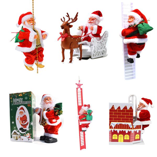 Papai Noel Xmas Boneca Presentes de Natal Brinquedo Infantil Subir Escadas Canto Elétrico Tocar Guitarra Enfeites de Decoração de Ano Novo