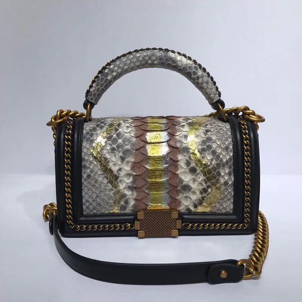 Borsa per lembo da design 9A Importata Serpentine in pelle Pulnica da 25 cm Catena Bota ad alta imitazione Crossbody con scatola