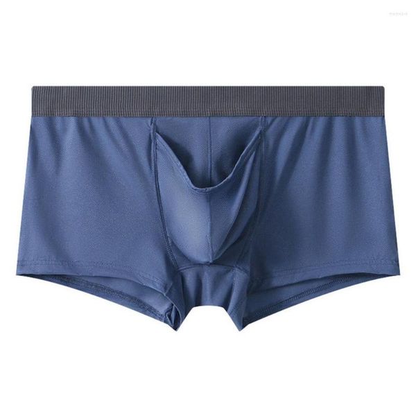 Cuecas Masculinas de Seda Gelo Separadas Bolsa Bola Aberta Respirável Conforto Brilhante Cuecas Boxer Shorts E