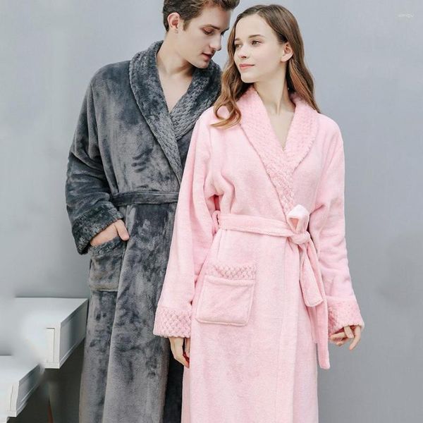 Indumenti da notte da donna Flanella ispessita Coppia Abito lungo Kimono Accappatoio Abito Camicia da notte invernale Allentato Caldo Velluto corallo Abbigliamento da notte Abbigliamento da notte