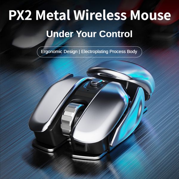 Mouse PX2 Metal 2 4G Wireless ricaricabile Mute 1600 DPI Mouse 6 pulsanti per PC Laptop Computer Gaming Office Home Impermeabile l230804