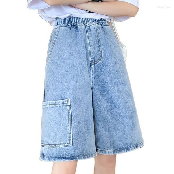 Pantaloncini da donna 2023 Summer Fashion Elastico in vita Denim Gamba larga sciolti con ampie tasche Jeans da strada
