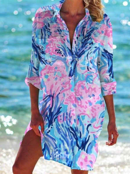 Blusas Femininas 2023 Biquíni Casaco Camisa Roupa de Banho Cardigan Estampado Moda Lazer Resort Praia Manga Longa