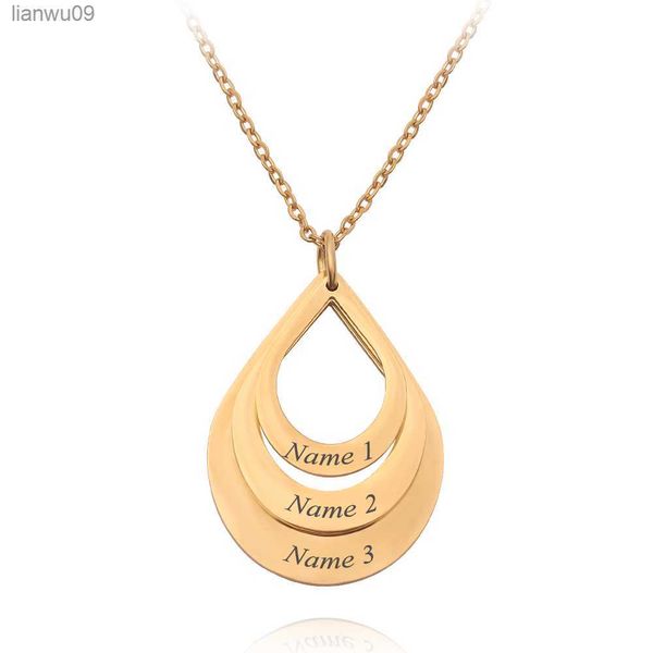 Collane familiari personalizzate Inciso personalizzato 3 nomi Ciondolo goccia d'acqua Collana in acciaio inossidabile Gioielli regalo per mamma L230704