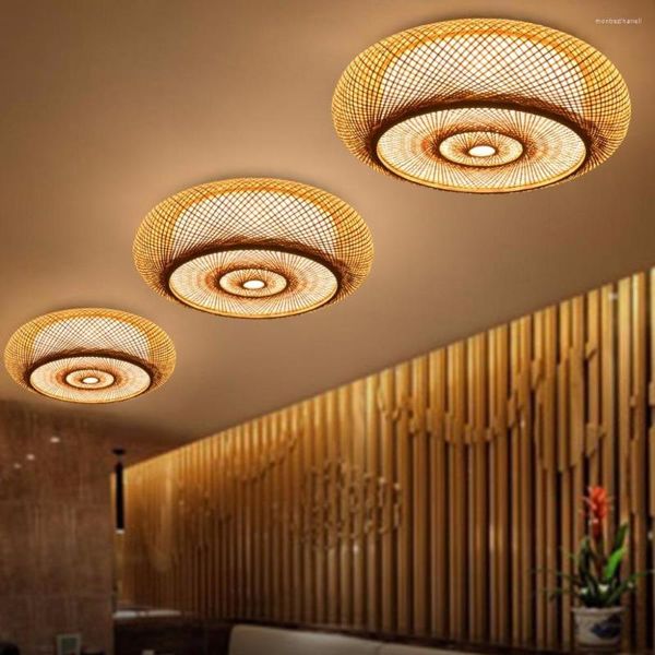 Pendelleuchten, handgewebtes Bambusgeflecht, Rattan, runder Laternenschirm, Deckenleuchte, rustikale asiatische japanische Plafon-Lampe, Schlafzimmer, Wohnzimmer