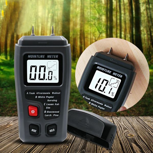 Feuchtigkeitsmesser EMT01 099,9 % Zwei-poliger digitaler Holzfeuchtemesser Holzfeuchtigkeitstester Hygrometer Holzfeuchtigkeitsdetektor Großes LCD-Display 230804