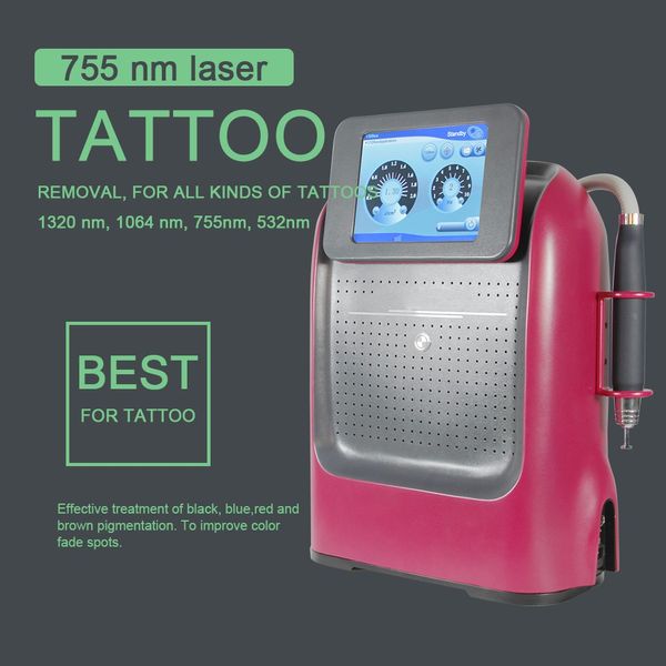 Salão de beleza Use 1200W de alta energia 4 dicas 1064 532 1320 755nm Q Switch Nd Yag Laser Picosecond Máquina de remoção de tatuagem a laser Clareamento da pele Tratamento de remoção de rugas