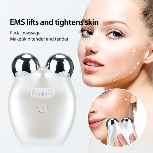 Massageador Facial Mini MicroCurrent Double Roller Lifting Skin Endurece Dispositivo de Beleza Remove Rugas Rejuvenescimento 230804