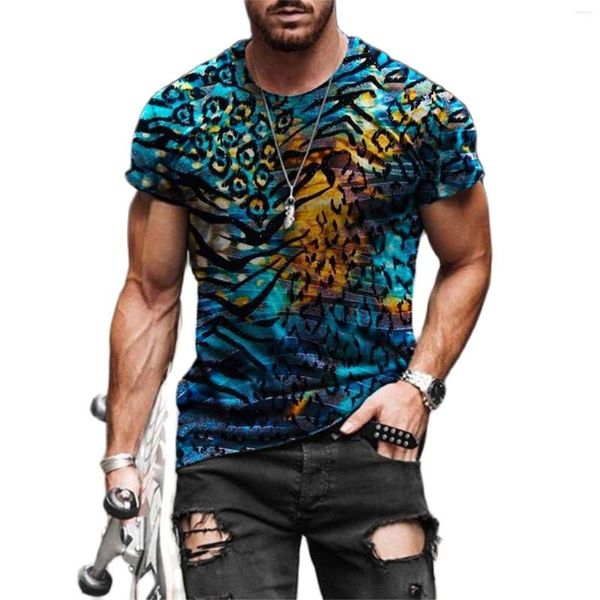 Camisetas masculinas Summer Vintage T-shirt com impressão 3D elementos coloridos casuais folgadas mangas curtas esportivas rodada N