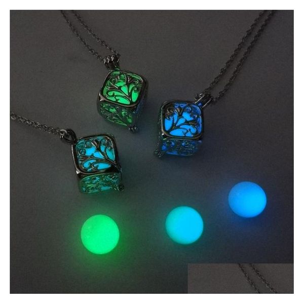 Anhänger Halsketten Neue Mode Frauen Leuchtende Aushöhlen Medaillon Glow In The Dark Halskette Quadratische Box Engagement Geschenke Top Qualität drop Dhqe1