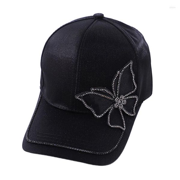 Ball Caps Nette Bling Schmetterling Baseball Kappe Für Frauen Glänzende Satin Strass Frau Zubehör