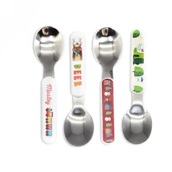 Set di posate per bambini a sublimazione bianco bianco fai da te forchetta coltello cucchiaio posate per adulti in acciaio inossidabile posate per bambini portatili CPA5660 AU07