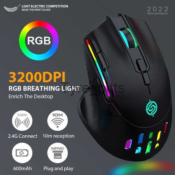 Мыши 2022 Новый 2,4G Беспроводной безмолв RGB Light Honeycomb Gaming Mouse 3200 DPI Программируемая эргономическая перезаряжаемая настольная компьютерная мыши x0807