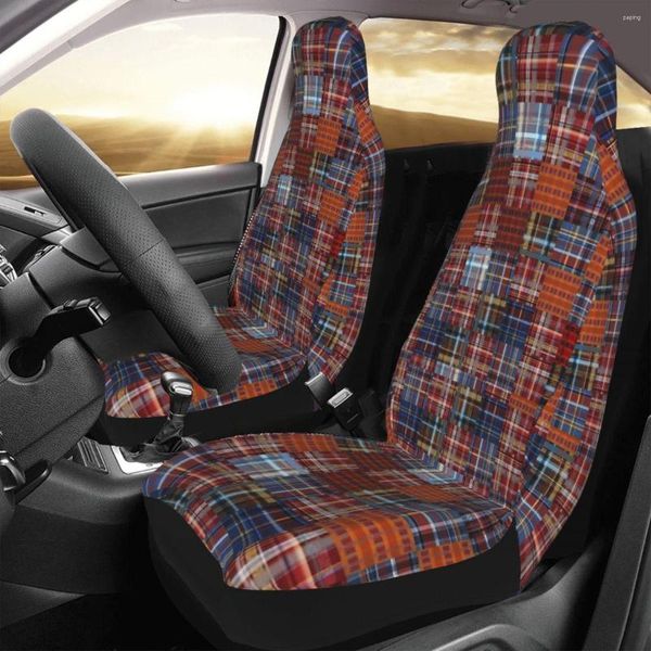 Coprisedili per auto Muli Plaid Tile Rosso Blu Arancione Modern Goth Cover Stampa personalizzata Accessori per protezioni anteriori universali Set di cuscini