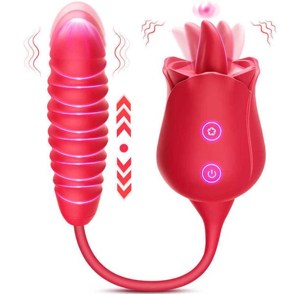 Massaggiatore Metoy Doppie teste Thrusting Rose Migliori vibratori con dildo per le donne Clitoride Succhiare Stimolazione Masturbatore femminile