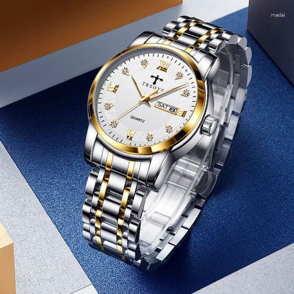 Relógios de pulso 2023 Business Diamond Watch Luminous Date Fashion Quartz For Men Gifts Drop To Sell