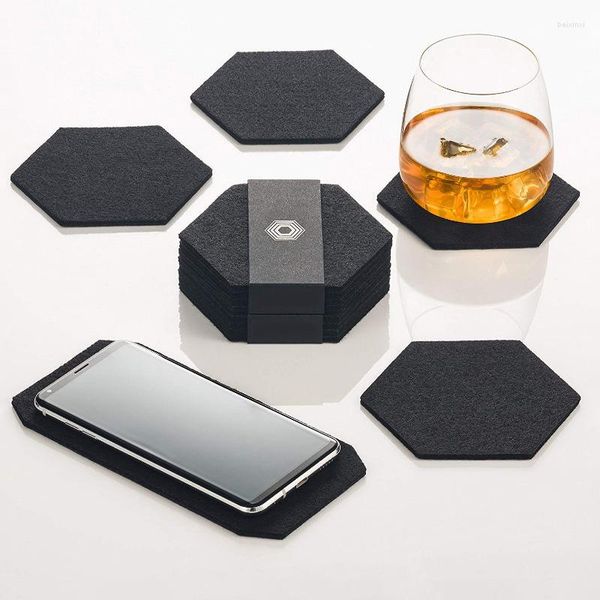 Corredor de mesa 9 pçs porta-copos de feltro preto para bebidas conjunto doméstico antiderrapante almofada para celular para copo tapete para cozinha em casa decoração de festa