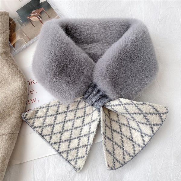 Sciarpe Coreano Inverno Croce Griglia Spessa Maglia Calda Sciarpa Snood Donne Collare Falso Antivento Pelliccia Sintetica Protezione del Collo Sciarpa di Peluche Q88