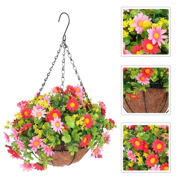 Flores decorativas penduradas cesta guirlanda cestas de flores artificiais pingente primavera ao ar livre