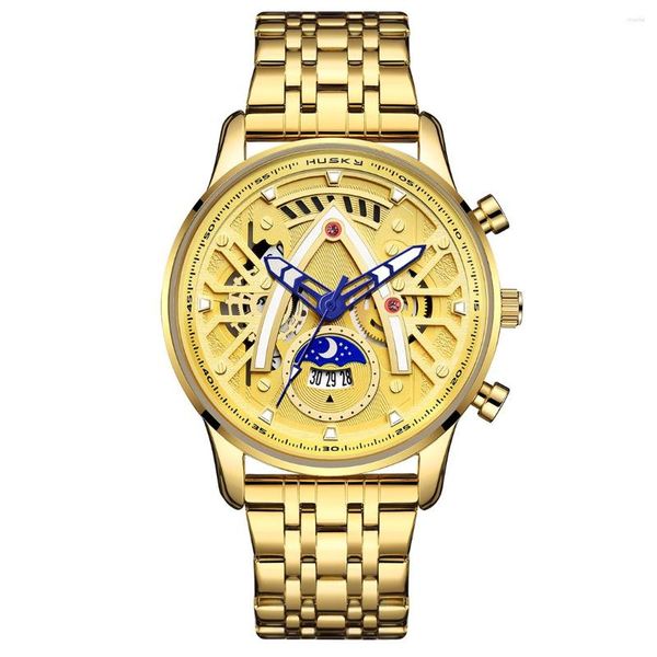 Нарученные часы роскошные мужчины смотрят концептуальный циферблат мужские синие кварцевые наручные часы Sliver Gold Необычные часы для бизнеса.