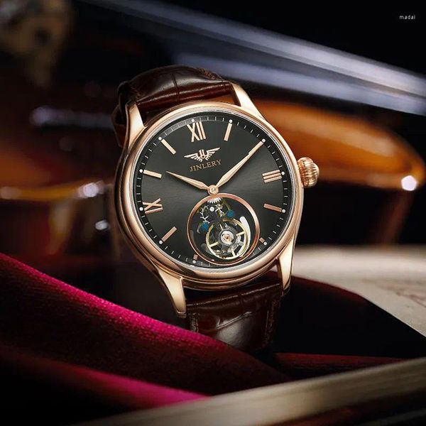 Armbanduhren JINLERY Tourbillion Uhr Für Männer Uhren Männlich Relogio Masculino Luxus Uhren Saphir Kristall Mechanische Armbanduhr