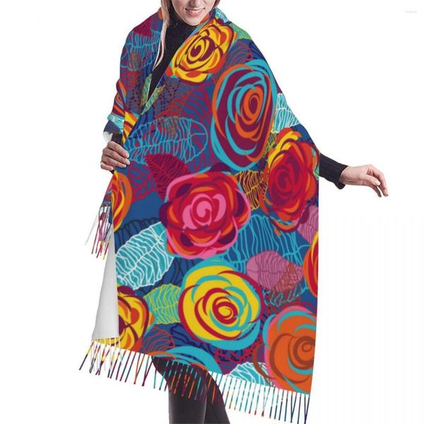 Cachecóis Abstrato Cachecol Rosas Inverno Longo Grande Borla Envoltório Macio Pashmina