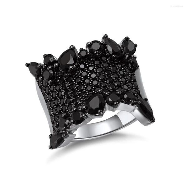Cluster Rings SEASKY Design Brilhante Natural Black Spinel Moda Personalizado Jóias Anel de Prata Esterlina 925