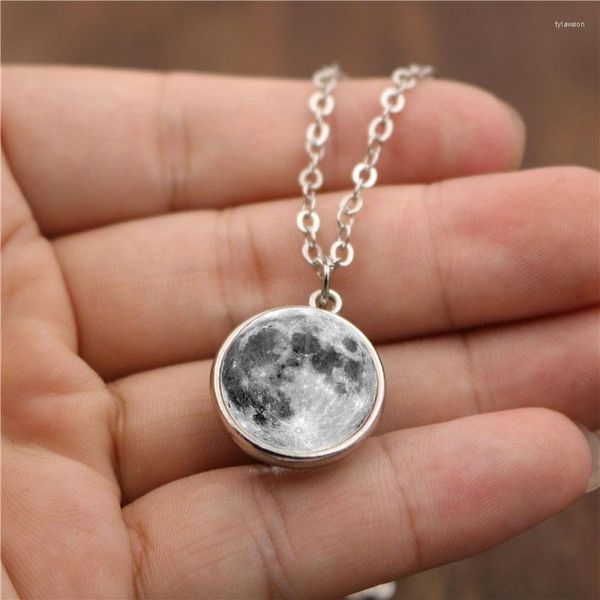 Collane con ciondolo WG 1pc Fashion Double Sided Cabochon Glass Ball Grey Moon Time Collana con pietre preziose Collier Femme Gioielli per amicizia