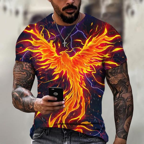 Camisetas masculinas Summer Vintage T-shirts 3D Phoenix Print Graphic Manga Curta Top Moda Hip Hop Tees Streetwear Roupas Grandes