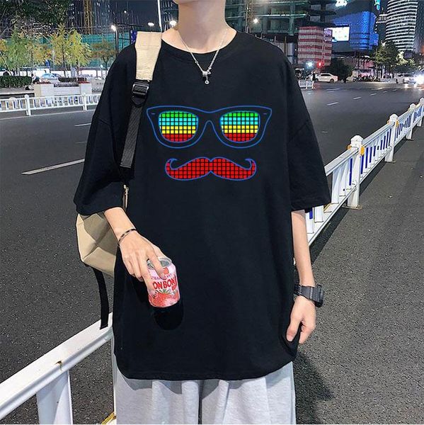 T-shirt da uomo Sound Active Equalizer El T-shirt Lampeggiante Music Activated Led Uomo Donna Casual Tee Light Up Down Tshirt