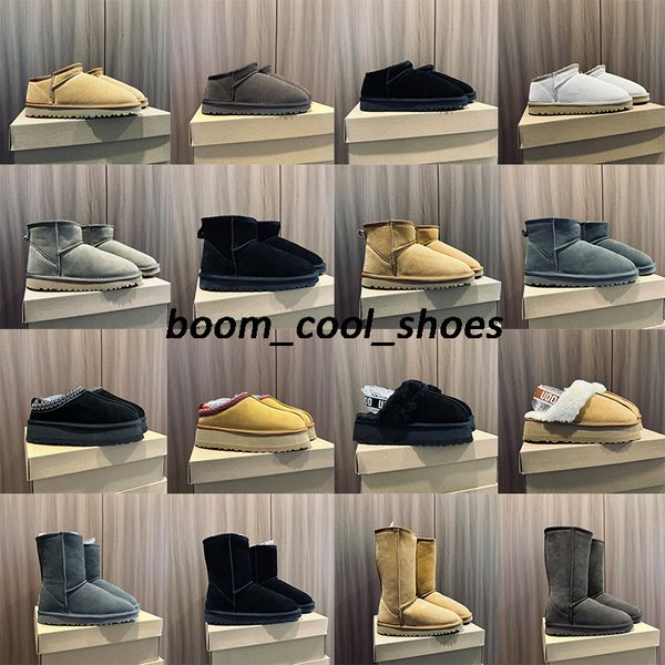 Klassische Mini-Plateau-Ugglie-Schneestiefel, Designer-Winter-Stiefeletten für Damen, dicker Boden, warmes, flauschiges Ugglie-Schuhe aus echtem Leder