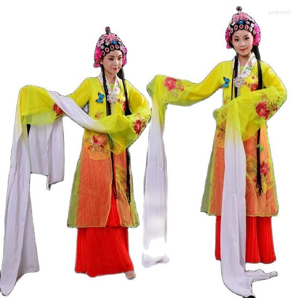 Traje de Palco Ópera Chinesa de Pequim Traje Dança Traje Clássico Roupa Nacional Padrão de Flores Estilo Antigo Vestido Feminino Manga Comprida