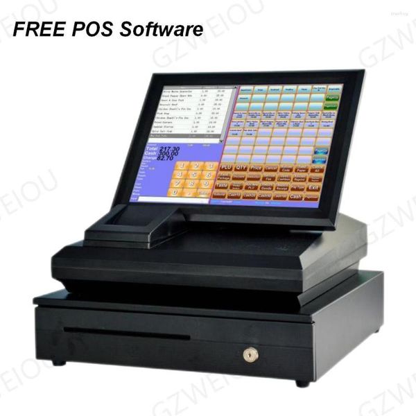 Sistema POS com tela sensível ao toque em polegadas Imprimir caixa registradora com software gratuito para trabalho em restaurantes ou lojas de varejo Scanner de código de barras