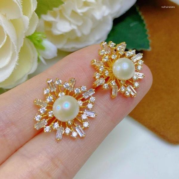 Pendientes de tuerca JCY, pendientes de perlas, joyería fina redonda, perlas blancas de agua dulce naturales de 7-8mm para mujeres, regalos