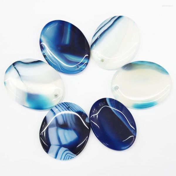 Colares com pingente 6 pçs/lote Venda de pedra natural oval azul ágata ônix pingentes colar encantos DIY moda jóias acessórios atacado