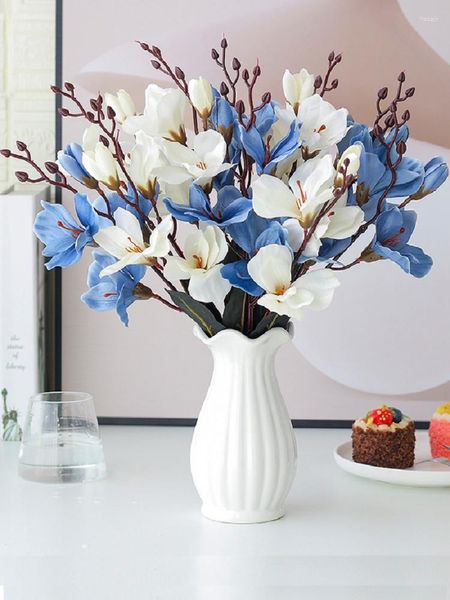 Fiori decorativi Orchidea artificiale Ramo singolo 5 Forchette Magnolia Bouquet Matrimonio Decorazioni per la casa Accessori Soggiorno Falso