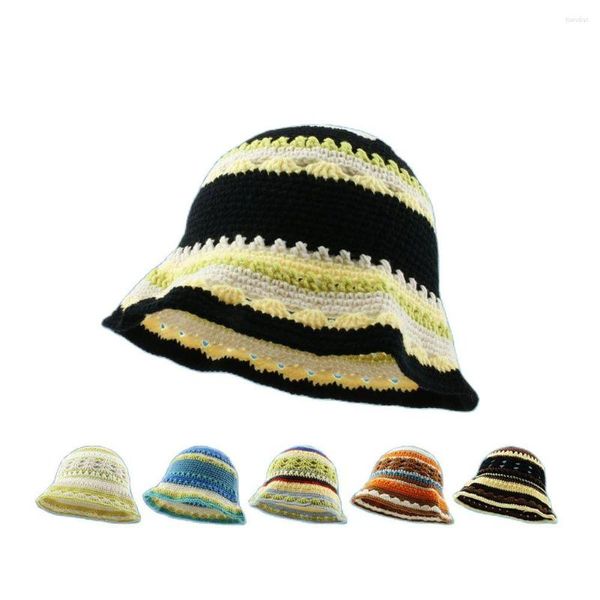 Chapéus de aba larga gorro de inverno masculino chapéu quente viseira de sol trabalho manual crochê feminino gancho de malha balde de flores feminino para menina