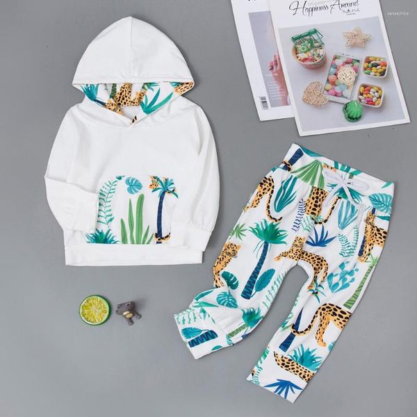 Set di abbigliamento Vestiti per bambini 2023 Autunno Inverno Toddler Boy Girls Set Cartoon Print Felpa con cappuccio Pantaloni 2 pezzi Abiti 0-18 mesi