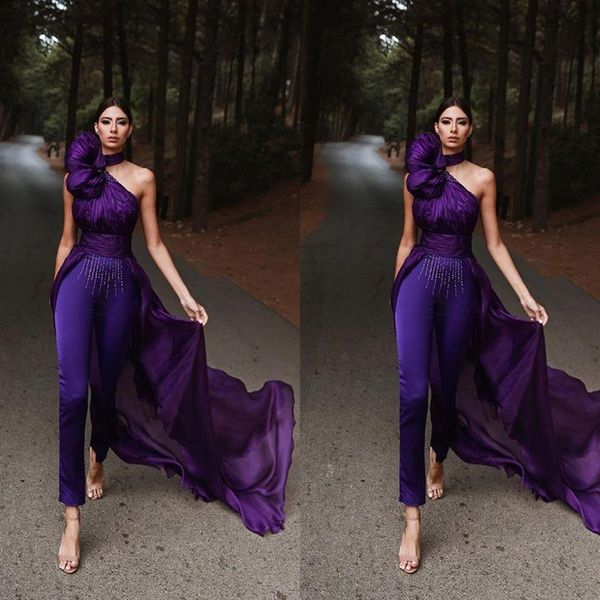 Purple Evening Complise с длинным поездом с рукавочным платьем для выпускного выпускного платья Женские брюки Saudi Arabia Знаменитые платья с красной ковровой дорожкой 2738